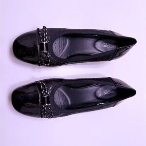 Geox Black Patent & Textured Leather Low Block Heel Loafer